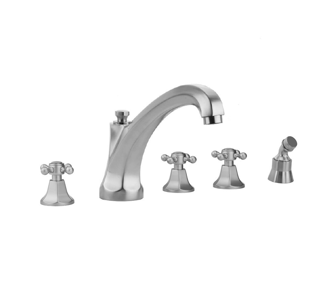 Astor Roman Tub Set with High Spout and Ball Cross Handles and Angled Handshower Mount in Multiple Finishes