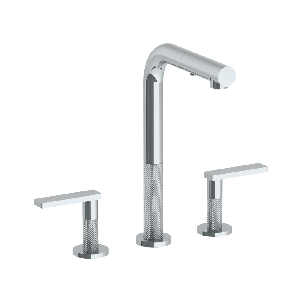 Deck Mounted 3 Hole Square Top Prep Faucet with Pull Out Spray