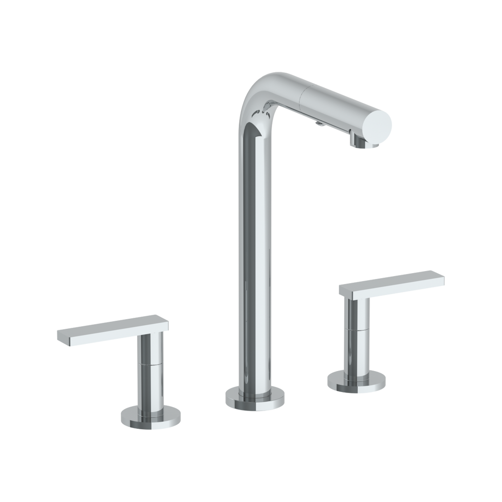 Deck Mounted 3 Hole Square Top Prep Faucet with Pull Out Spray