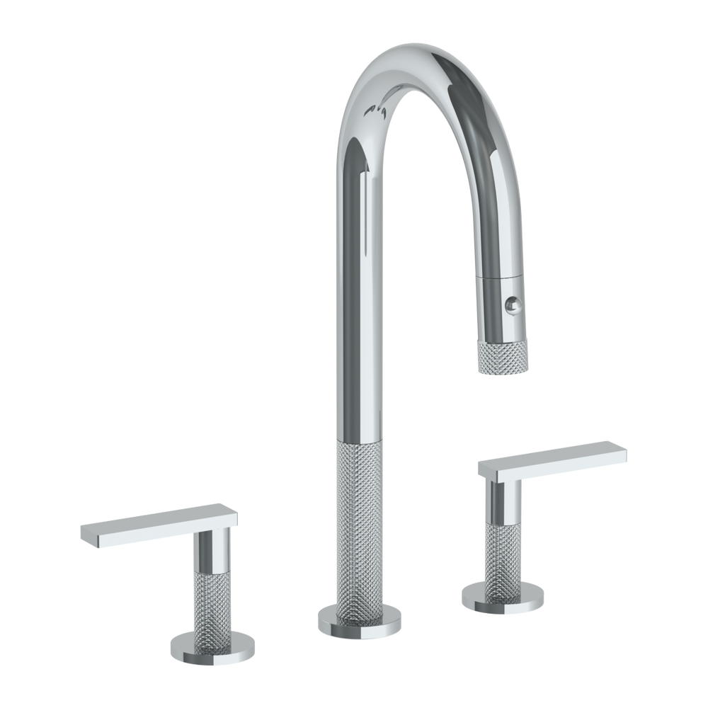 Deck Mounted 3 Hole Gooseneck Prep Faucet with Pull Down Spray