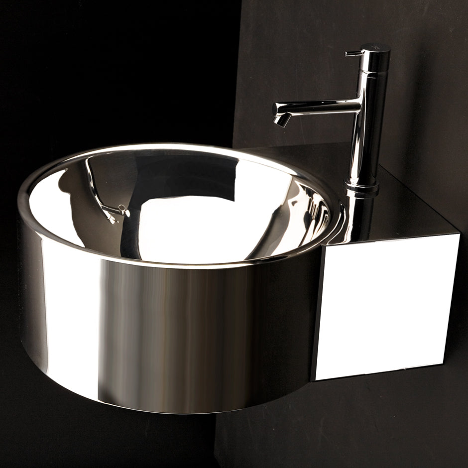Wall-mount or above-counter Bathroom Sink with one faucet hole and an overflow. 16 gauge stainless steel. Unfinished back. 15 3/4"W x 19 3/4"D x 7 1/4"H