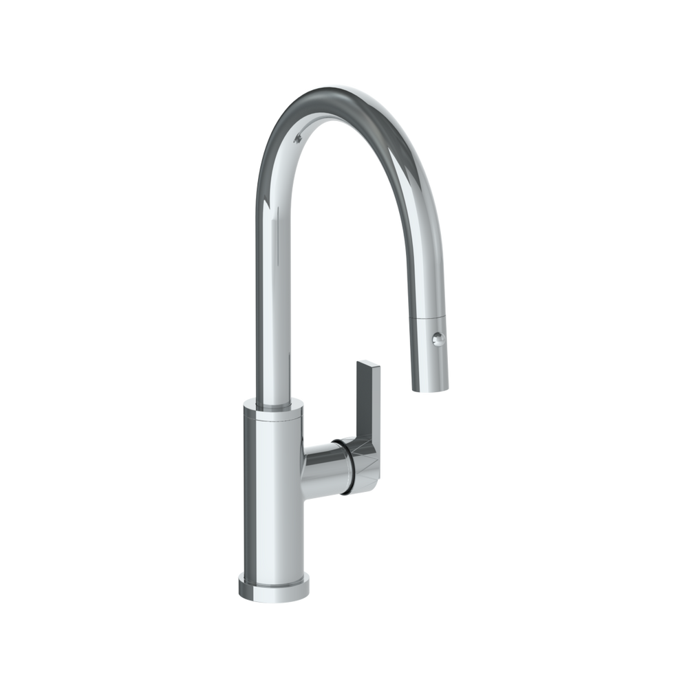 Deck Mounted 1 Hole Gooseneck Kitchen Faucet with Pull Down Spray Low Spout