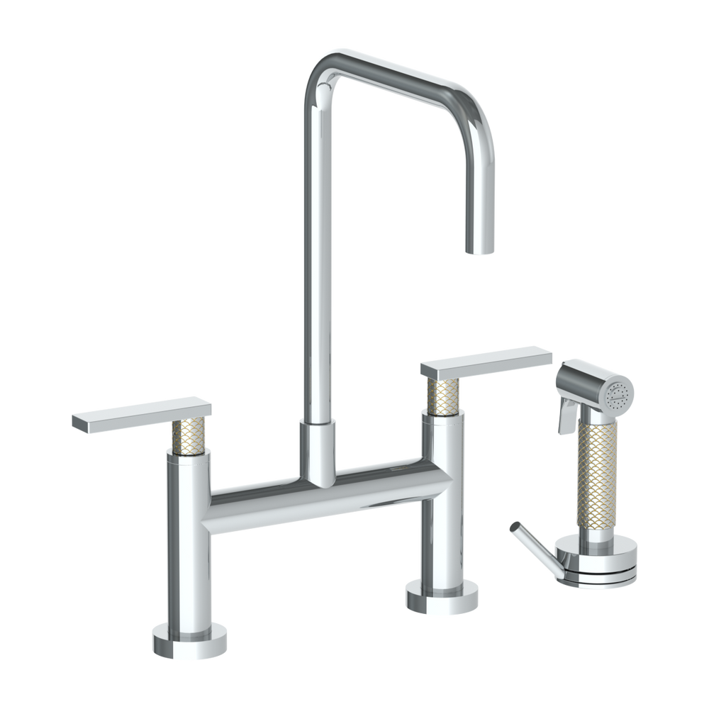 Deck Mounted Bridge Square Top Kitchen Faucet with Independent Side Spray