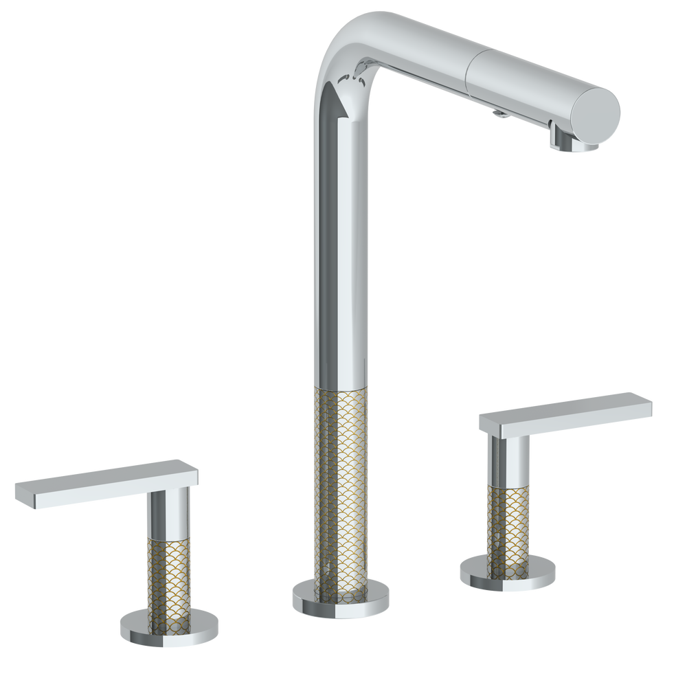 Deck Mounted 3 Hole Square Top Kitchen Faucet with Pull Out Spray