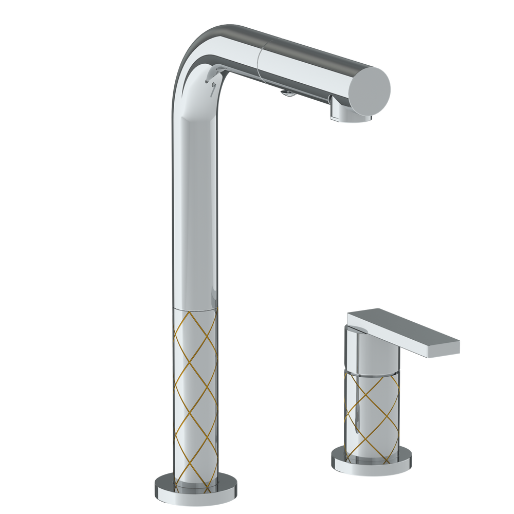 Deck Mounted 2 Hole Square Top Prep Faucet with Pull Out Spray