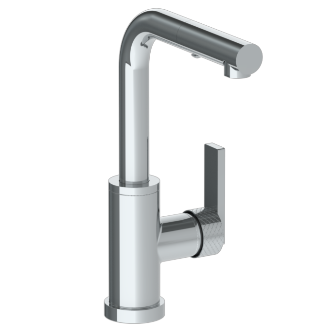 Deck Mounted 1 Hole Square Top Prep Faucet with Pull Out Spray