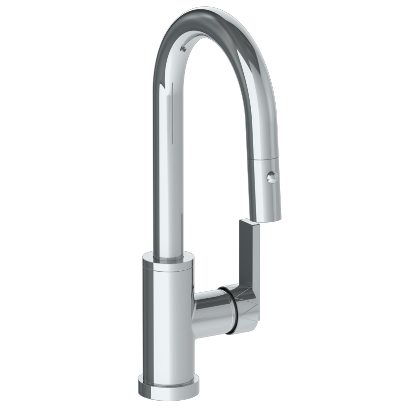 Deck Mounted 1 Hole Gooseneck Prep Faucet with Pull Down Spray