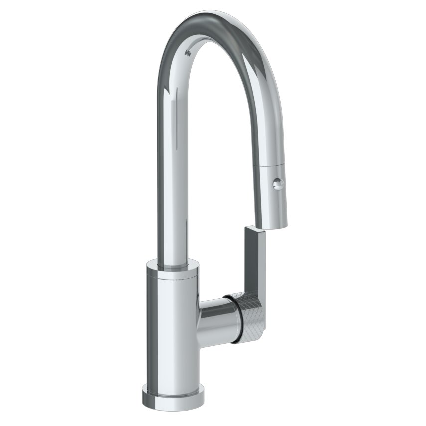 Deck Mounted 1 Hole Gooseneck Prep Faucet with Pull Down Spray