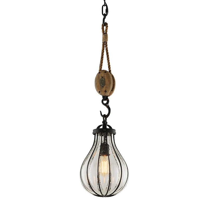 Troy Lighting - F4904 - One Light Pendant - Murphy - Vintage Iron With Rustic Wood