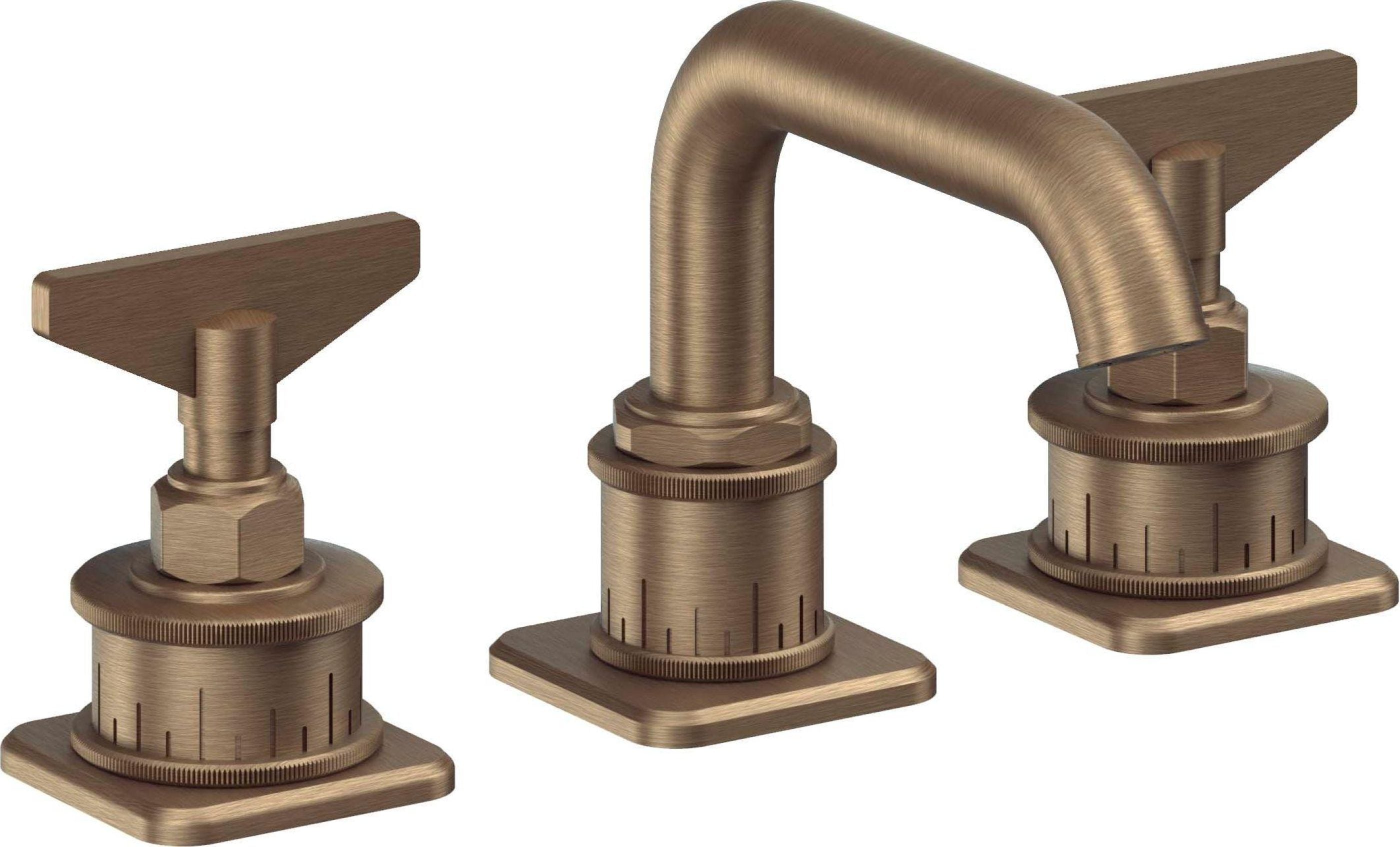 California Faucets - 8502BZB-ABF - 8" Widespread Lavatory Faucet with ZeroDrain - Antique Brass Flat - Steampunk Bay