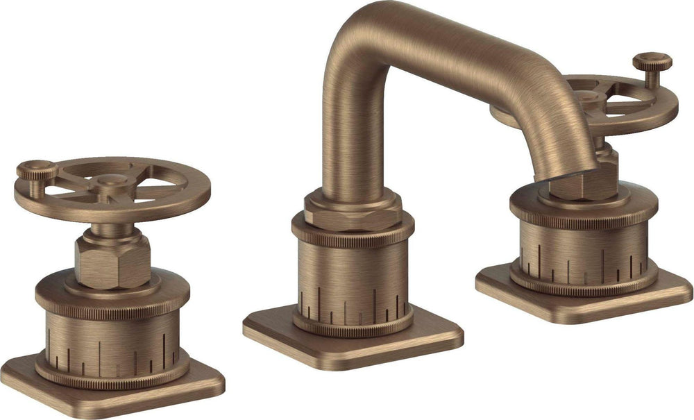 California Faucets - 8502WZBF-ABF - 8" Widespread Lavatory Faucet with Completely Finished ZeroDrain - Antique Brass Flat - Steampunk Bay