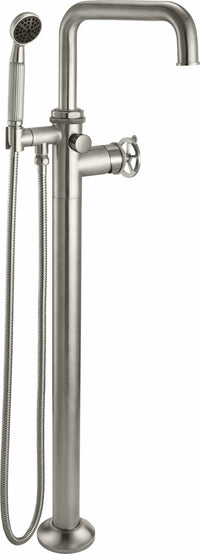 California Faucets - 8511W.20-SN - Single Hole Floor Mount Tub Filler- Wheel Handles - Satin Nickel  - Steampunk Bay