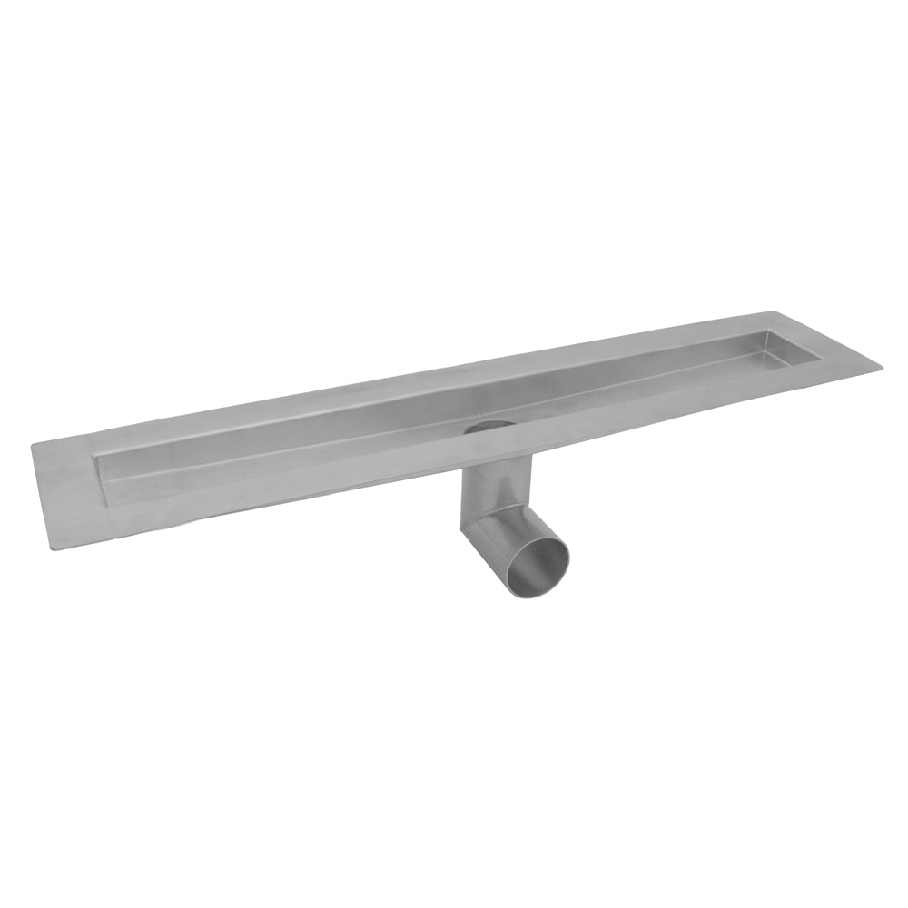 24" zeroEDGE Side Outlet Channel Drain Body in Brushed Stainless (BSS) Finish