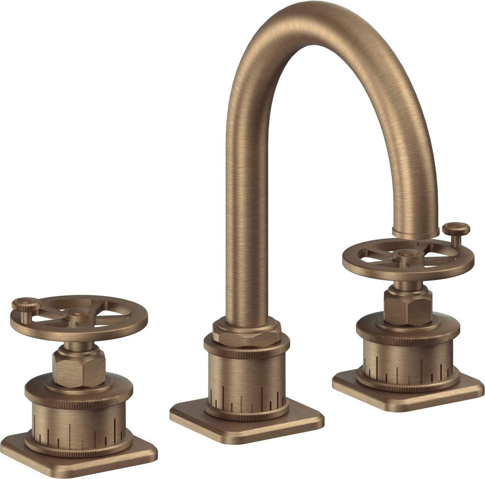 California Faucets - 8602WZB-ABF - 8" Widespread Lavatory Faucet with ZeroDrain - Antique Brass Flat - Steampunk Bay