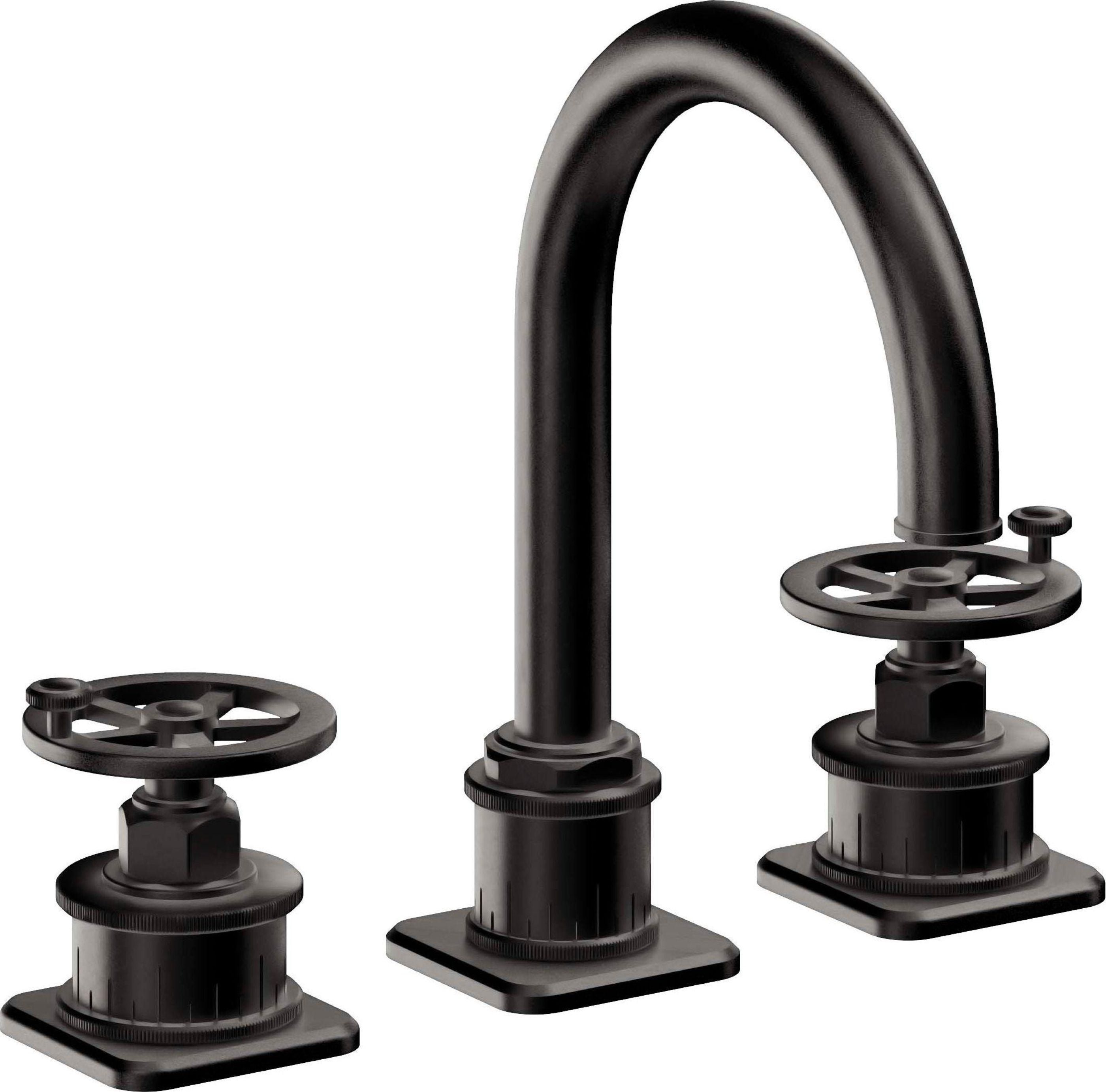 California Faucets - 8602WZBF-MBLK - 8" Widespread Lavatory Faucet with Completely Finished ZeroDrain - Matte Black - Steampunk Bay