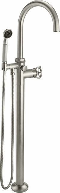 California Faucets - 8611W.18-SN - Single Hole Floor Mount Tub Filler- Wheel Handles - Satin Nickel  - Steampunk Bay