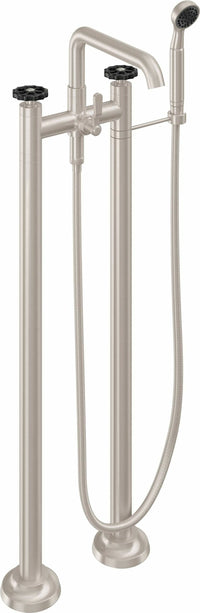 California Faucets - 0903-80WB.18-SN - Industrial Floor Mount Tub Filler - Low Quad Spout - Satin Nickel  - Descanso