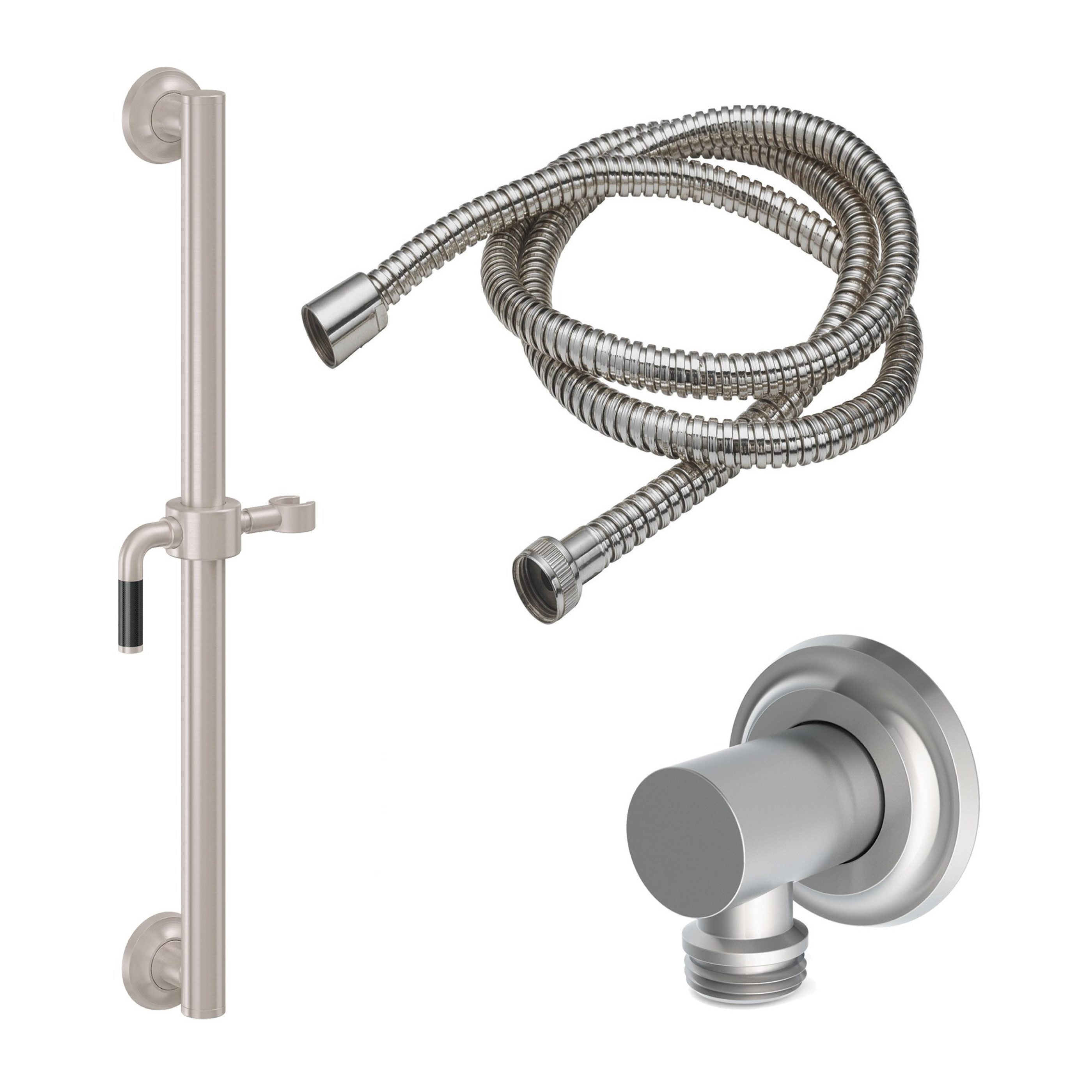 California Faucets - 9127-GB24-30F-SN - 24" Grab Bar Handshower Kit - Carbon Fiber Lever Handle with Concave Base - Satin Nickel  - Descanso