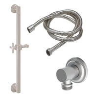 California Faucets - 9127-GB24-30X-SN - 24" Grab Bar Handshower Kit - Smooth Cross Handle with Concave Base - Satin Nickel  - Descanso