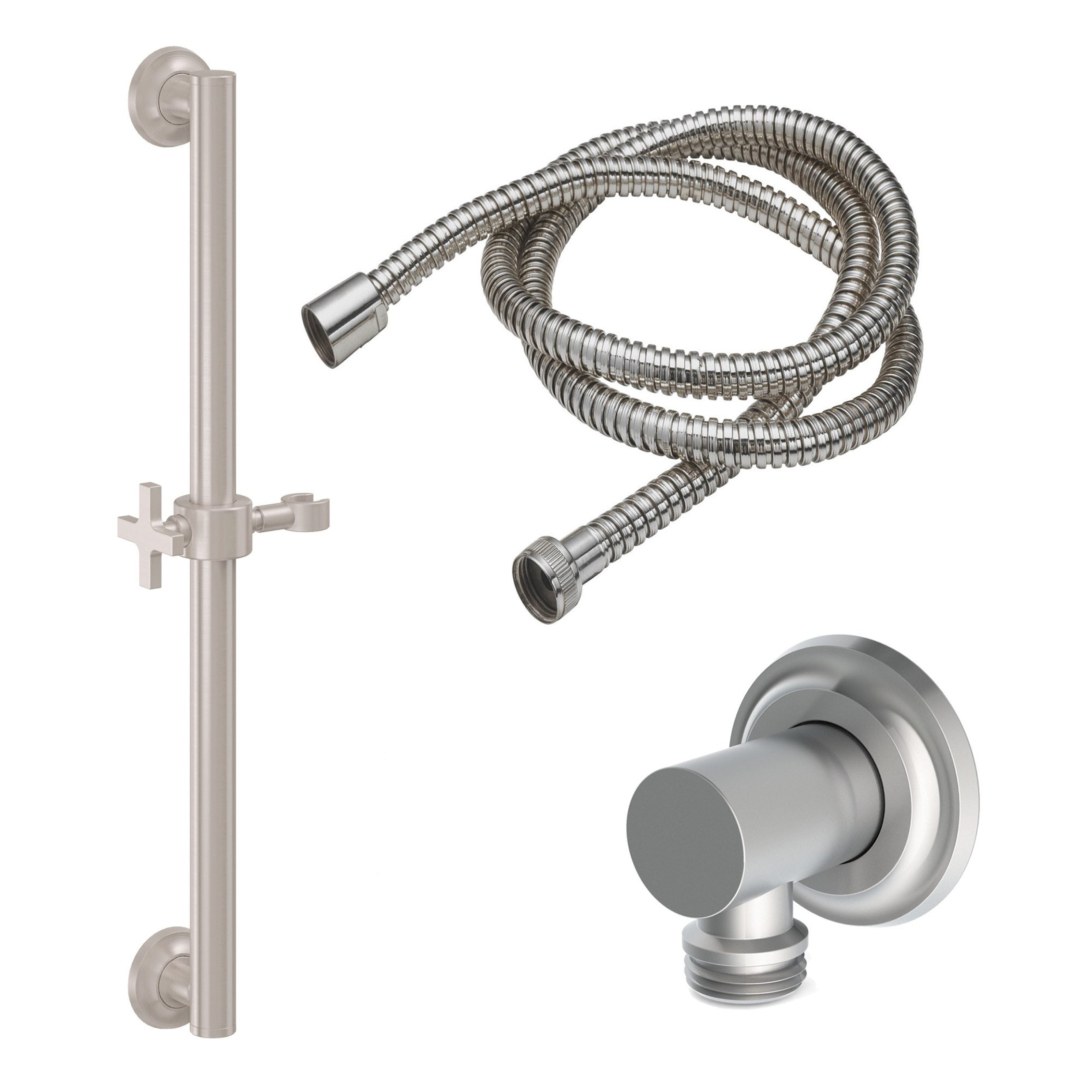 California Faucets - 9127-GB24-45X-SN - 24" Grab Bar Handshower Kit - Cross Handle with Concave Base - Satin Nickel  - Rincon Bay