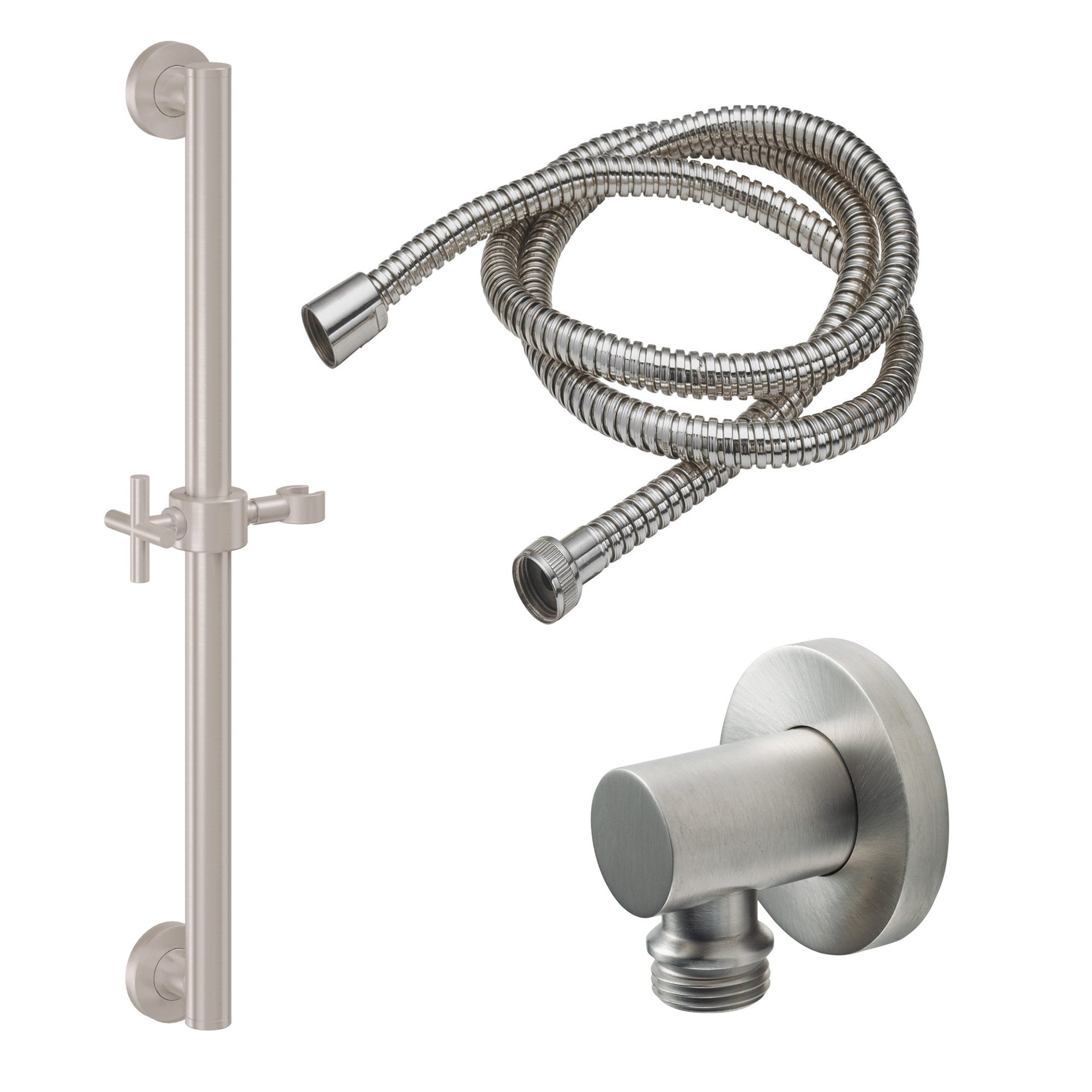 California Faucets - 9127-GB24-65-SN - 24" Grab Bar Handshower Kit - Cross Handle with Round Base - Satin Nickel  - Tiburon