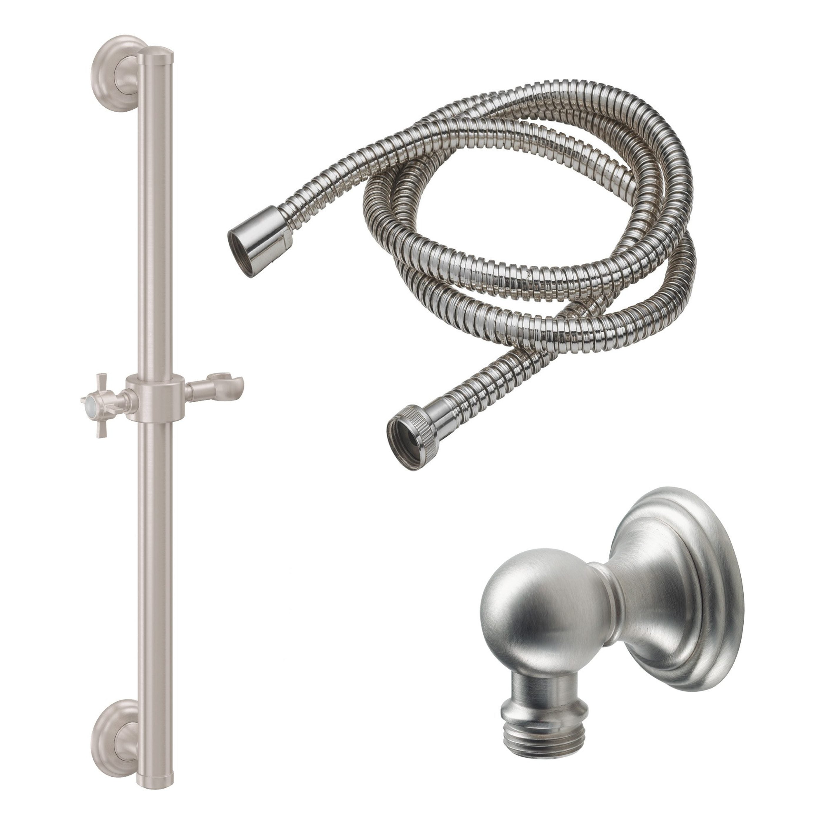 California Faucets - 9129-GB24-34-SN - 24" Grab Bar Handshower Kit - Cross Handle with Line Base - Satin Nickel  - Cardiff