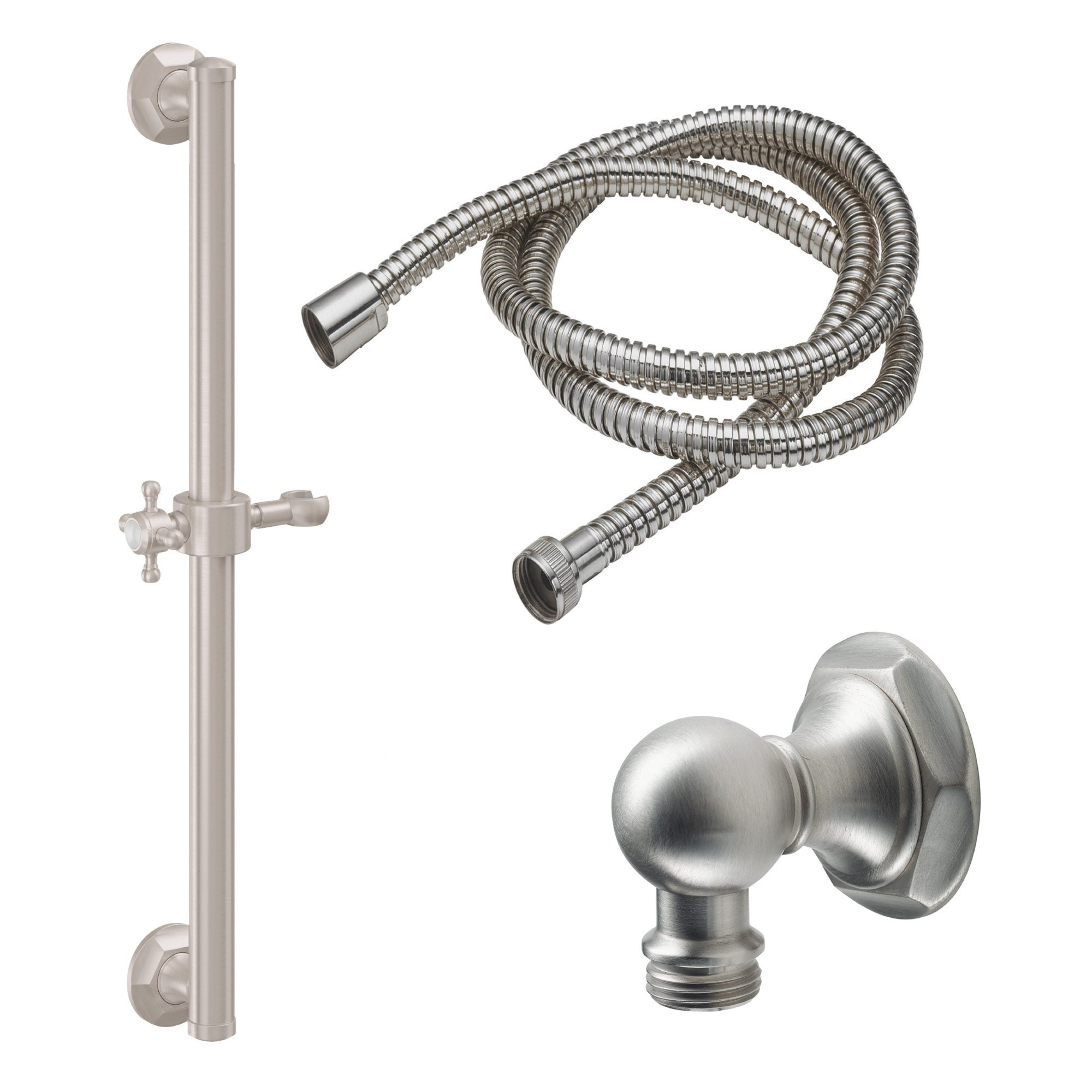 California Faucets - 9129-GB24-47-SN - 24" Grab Bar Handshower Kit - Cross Handle with Hex Base - Satin Nickel  - Monterey