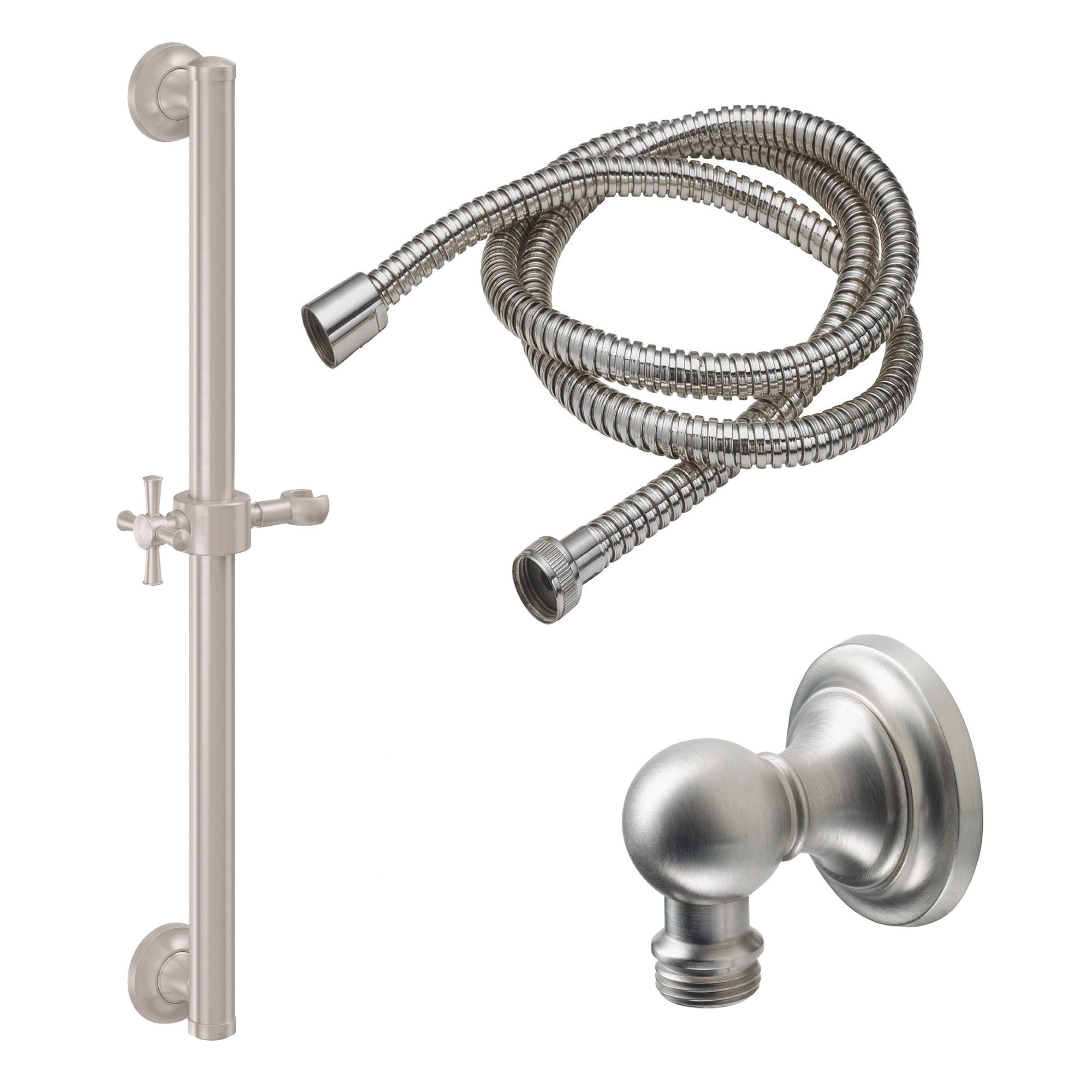 California Faucets - 9129-GB24-48X-SN - 24" Grab Bar Handshower Kit - Cross Handle with Concave Base - Satin Nickel  - Miramar