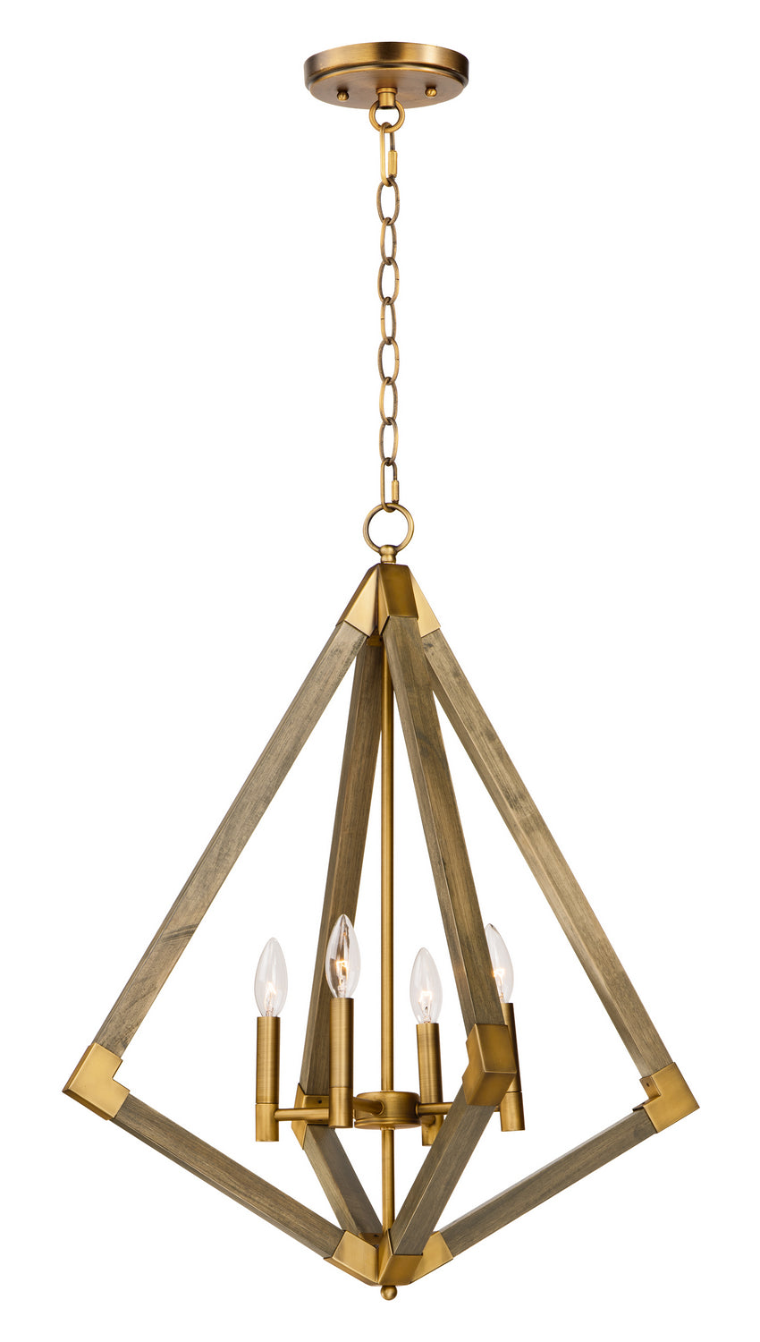 Maxim - 12254WOAB - Four Light Pendant - Vector - Weathered Oak / Antique Brass