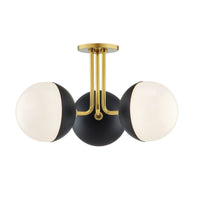 Mitzi - H344603-AGB/BK - Three Light Semi Flush Mount - Renee - Aged Brass/Black