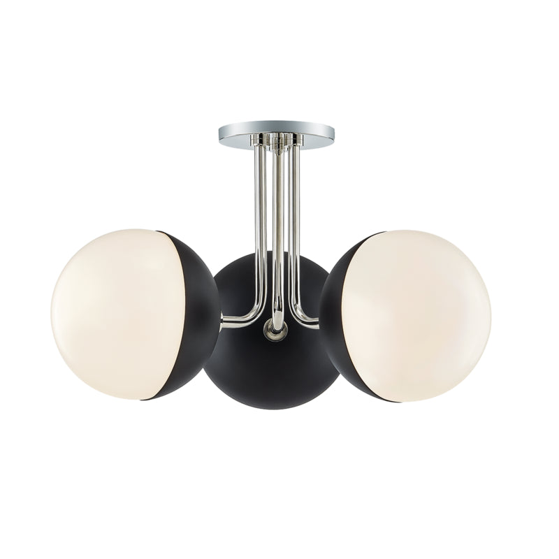 Mitzi - H344603-PN/BK - Three Light Semi Flush Mount - Renee - Polished Nickel/Black