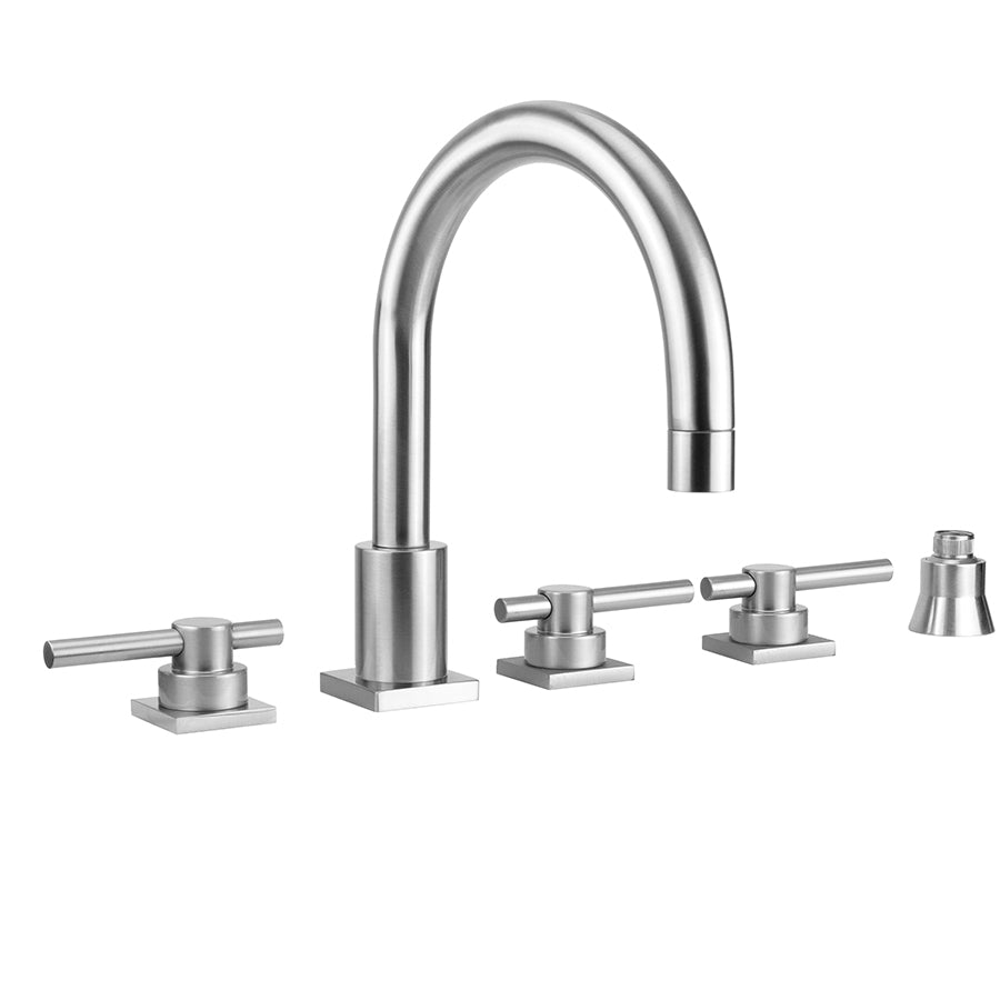 Contempo Uptown Roman Tub Set with Peg Lever Handles - Square Escutcheons and Straight Handshower Holder in Multiple Finishes