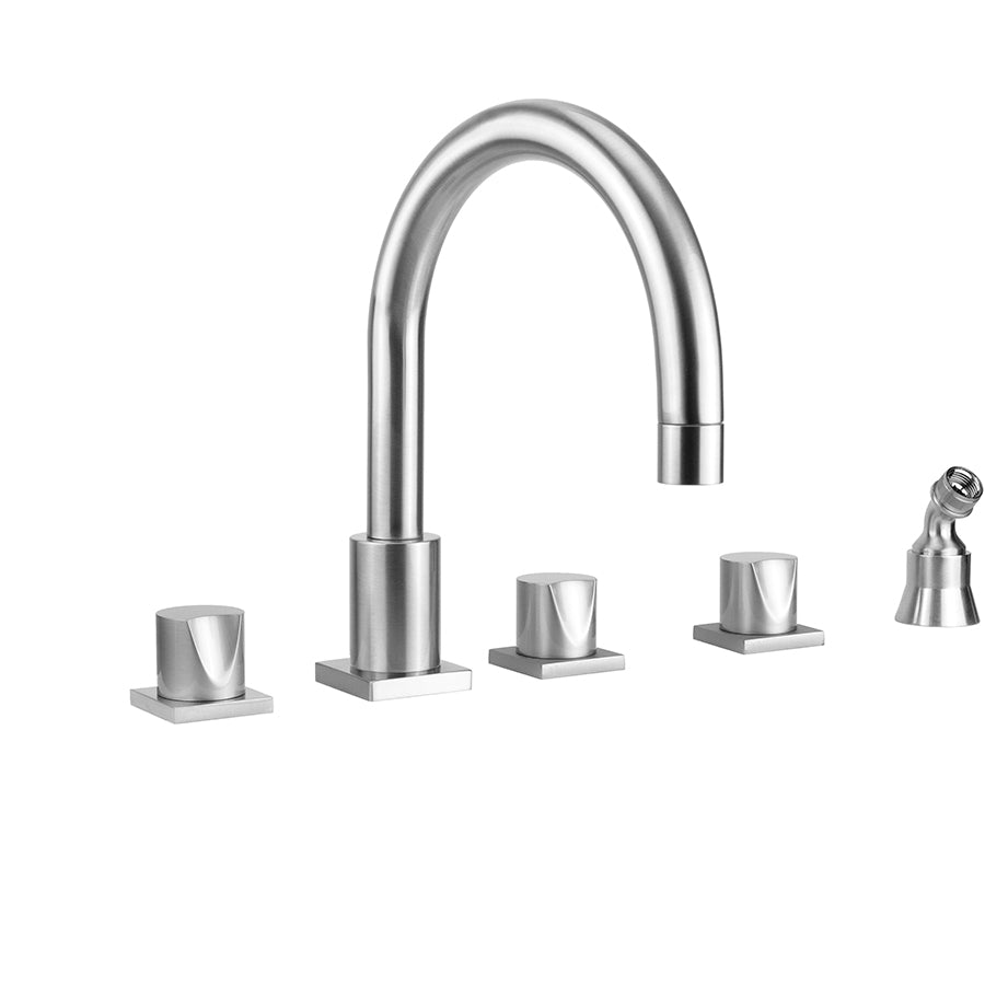 Contempo Uptown Roman Tub Set with Thumb Handles - Square Escutcheons and Angled Handshower Holder in Multiple Finishes