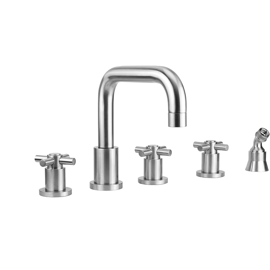 Contempo Downtown Roman Tub Set with Contempo HIgh Cross Handles and Angle Handshower Holder in Multiple Finishes