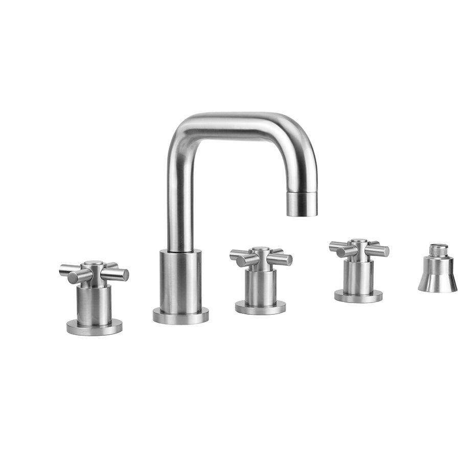 Contempo Downtown Roman Tub Set with Contempo HIgh Cross Handles and Straight Handshower Holder in Multiple Finishes