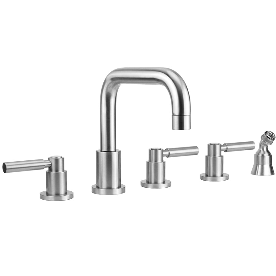 Contempo Downtown Roman Tub Set with High Lever Handles and Angled Handshower Holder in Multiple Finishes