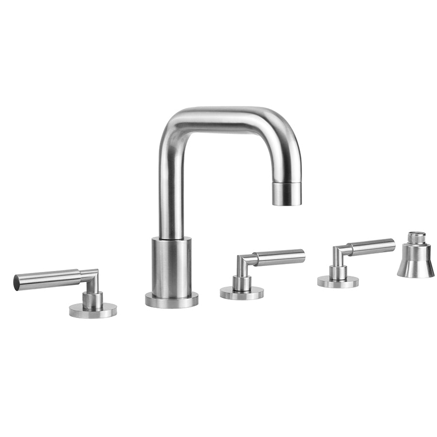 Contempo Downtown Roman Tub Set with Hub Base Lever Handles and Straight Handshower Holder in Multiple Finishes