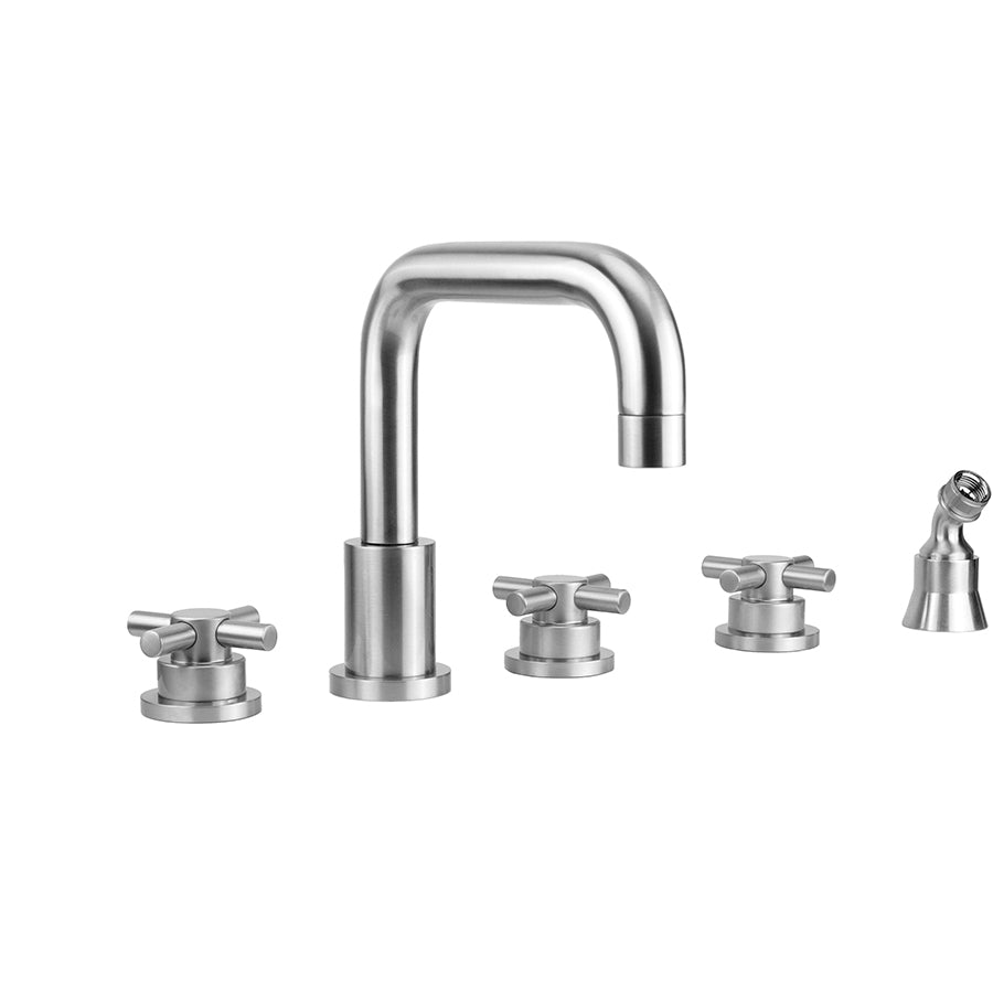 Contempo Downtown Roman Tub Set with Low Contempo Cross Handles and Angled Handshower Holder in Multiple Finishes