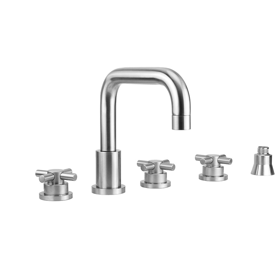 Contempo Downtown Roman Tub Set with Low Contempo Cross Handles and Straight Handshower Holder in Multiple Finishes