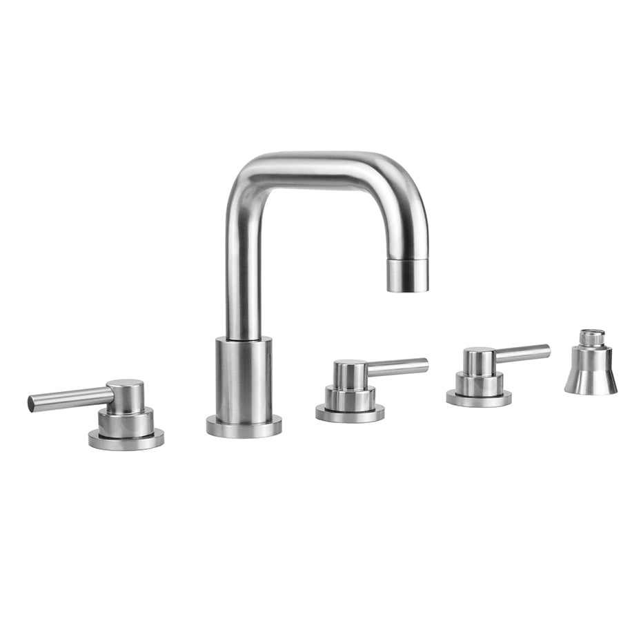 Contempo Downtown Roman Tub Set with Low Contempo Lever Handles and Straight Handshower Holder in Multiple Finishes