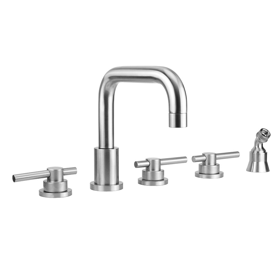 Contempo Downtown Roman Tub Set with Peg Lever Handles and Angled Handshower Holder in Multiple Finishes