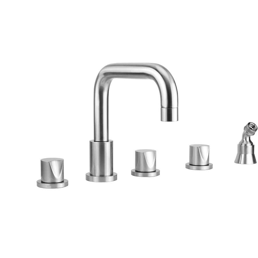 Contempo Downtown Roman Tub Set with Thumb Handles and Angled Handshower Holder in Multiple Finishes