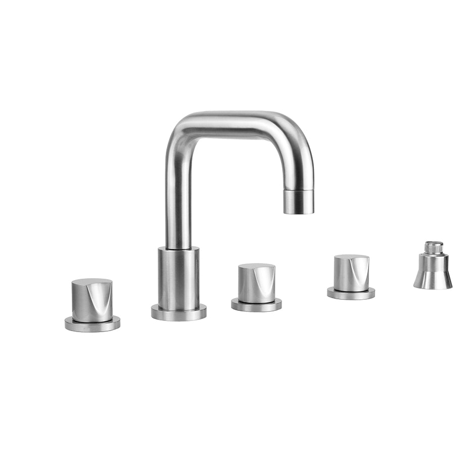 Contempo Downtown Roman Tub Set with Thumb Handles and Straight Handshower Holder in Multiple Finishes