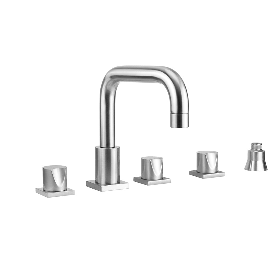 Contempo Downtown Roman Tub Set with Thumb Handles and Straight Handshower Holder in Multiple Finishes