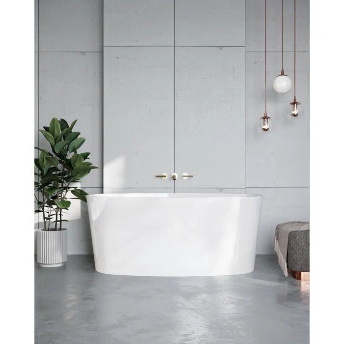 Mira 59" L x 30" W Freestanding White Glossy Soaking Solid Surface Bathtub