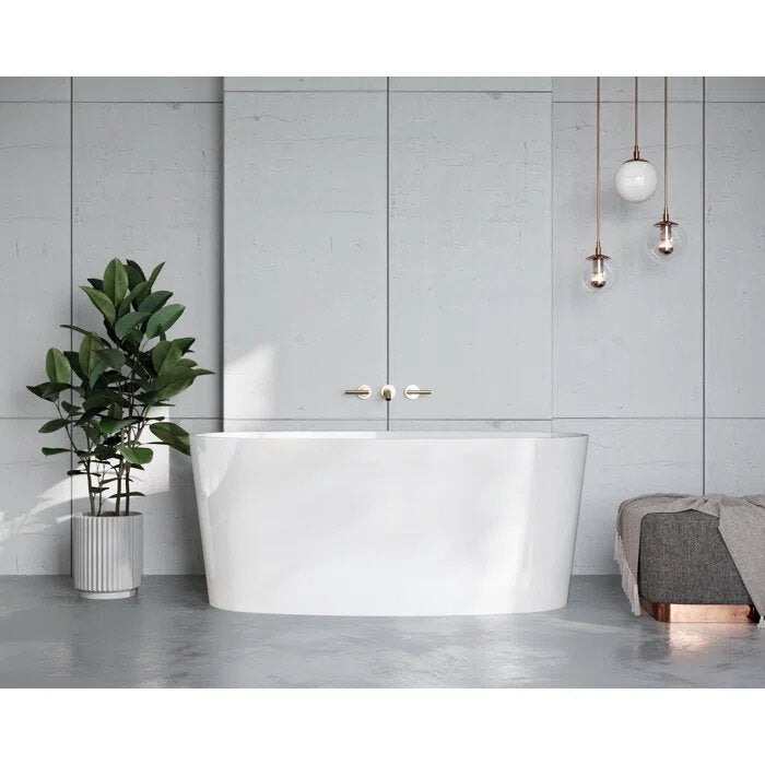 Mira 59" L x 30" W Freestanding White Glossy Soaking Solid Surface Bathtub