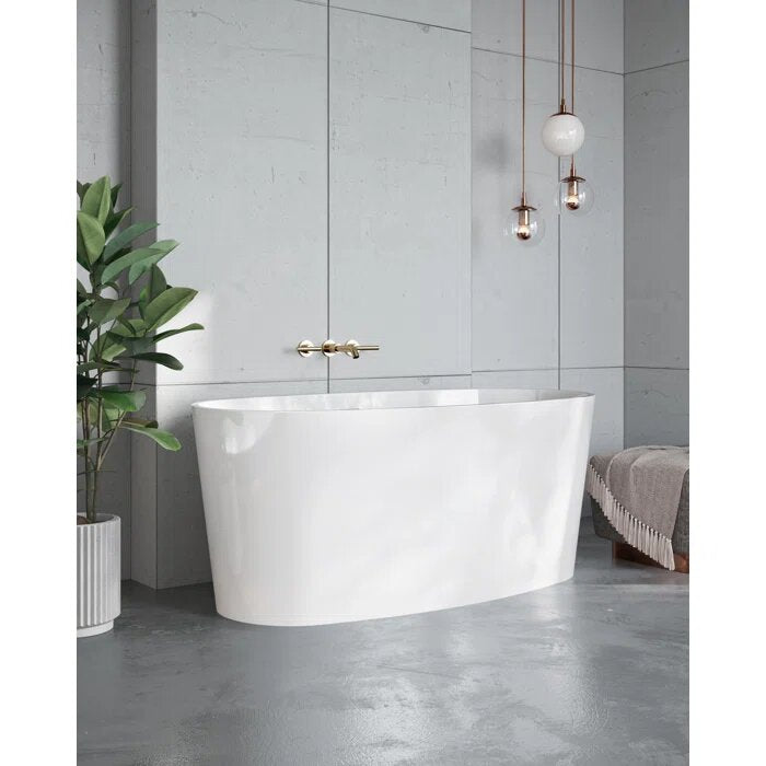 Mira 59" L x 30" W Freestanding White Glossy Soaking Solid Surface Bathtub