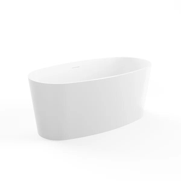 Mira 59" L x 30" W Freestanding White Glossy Soaking Solid Surface Bathtub