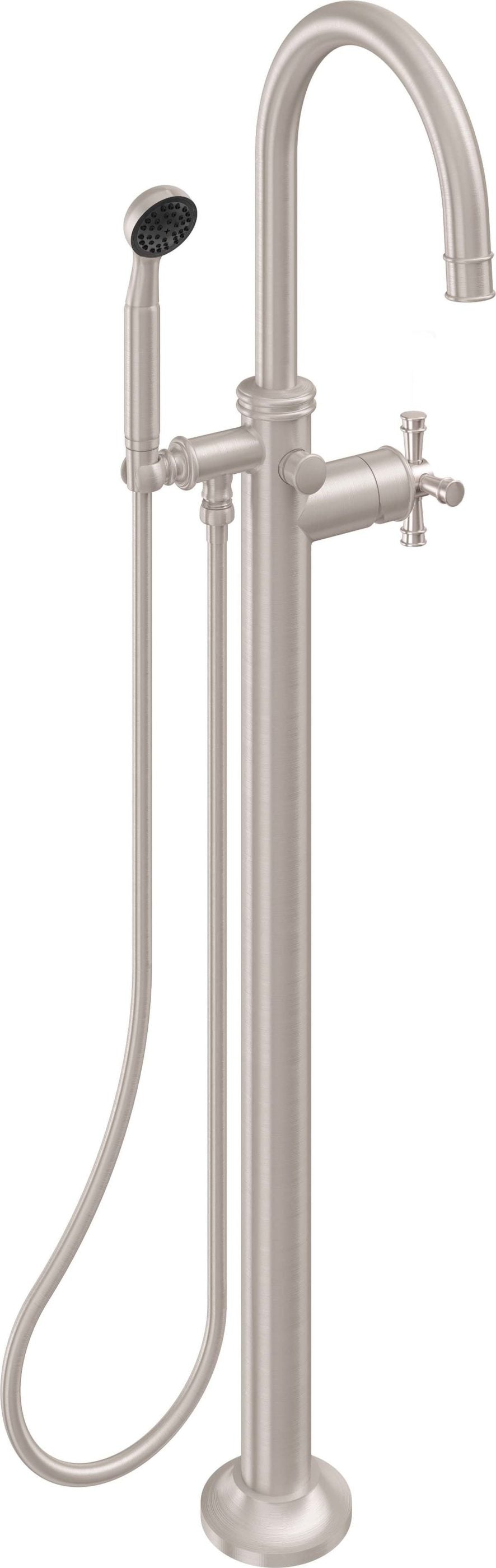 California Faucets - C108X-ETS.18-SN - Single Hole Floor Mount Tub Filler - Satin Nickel  - Christopher Grubb