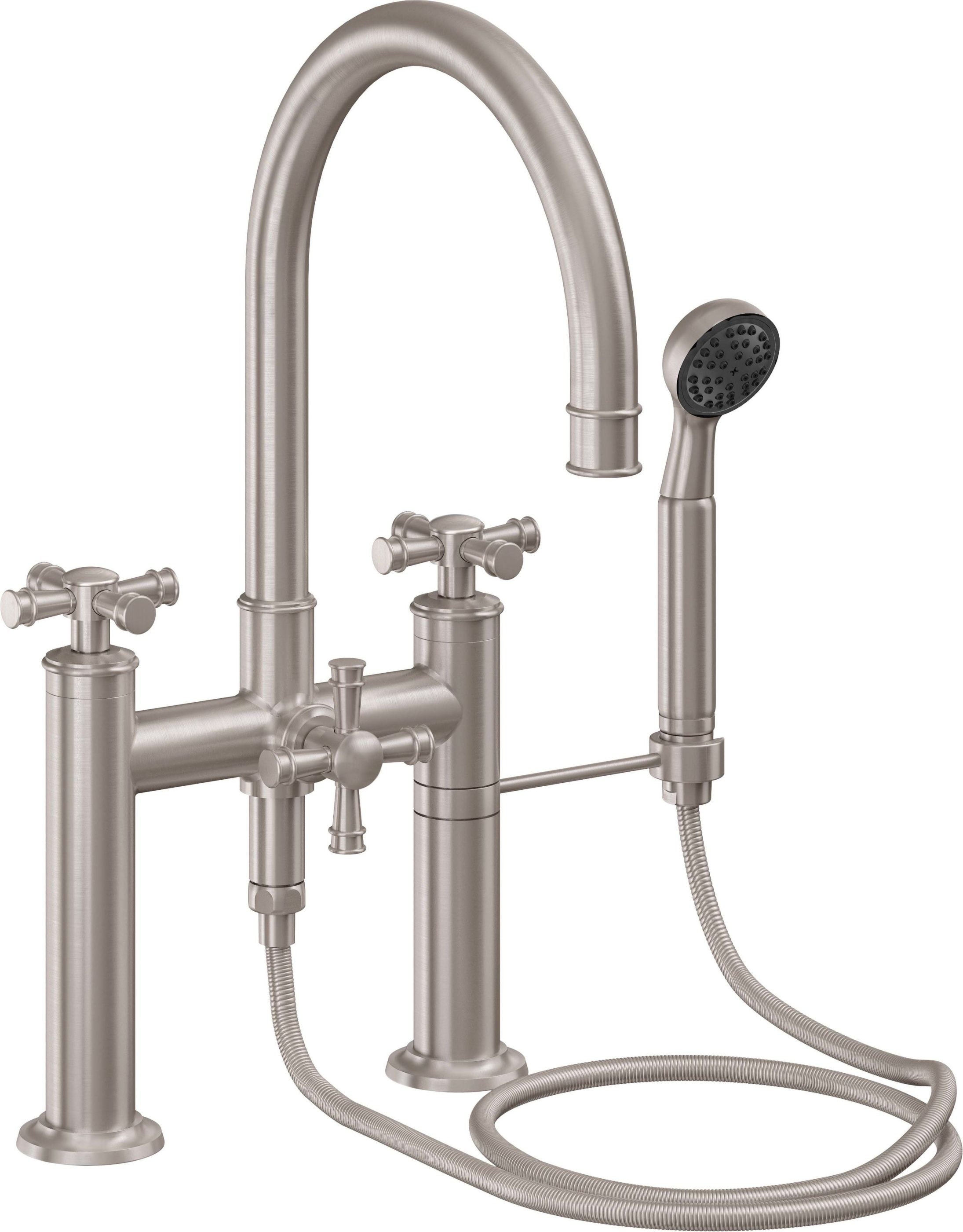 California Faucets - C108XS-ETD.18-SN - Deck Mount Tub Filler with Handshower - Satin Nickel  - Christopher Grubb